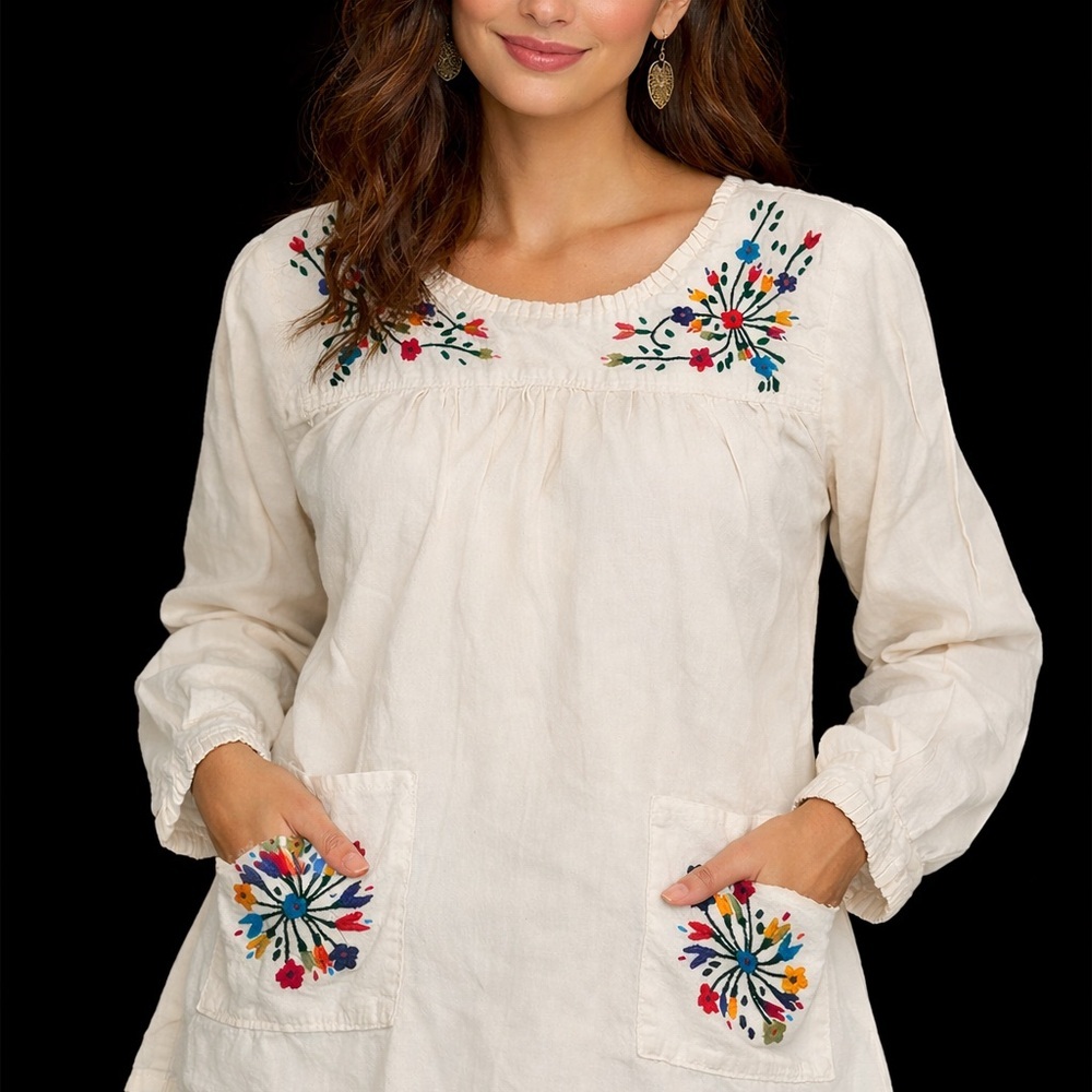 Maya Cream Tunic with Colorful Embroidery